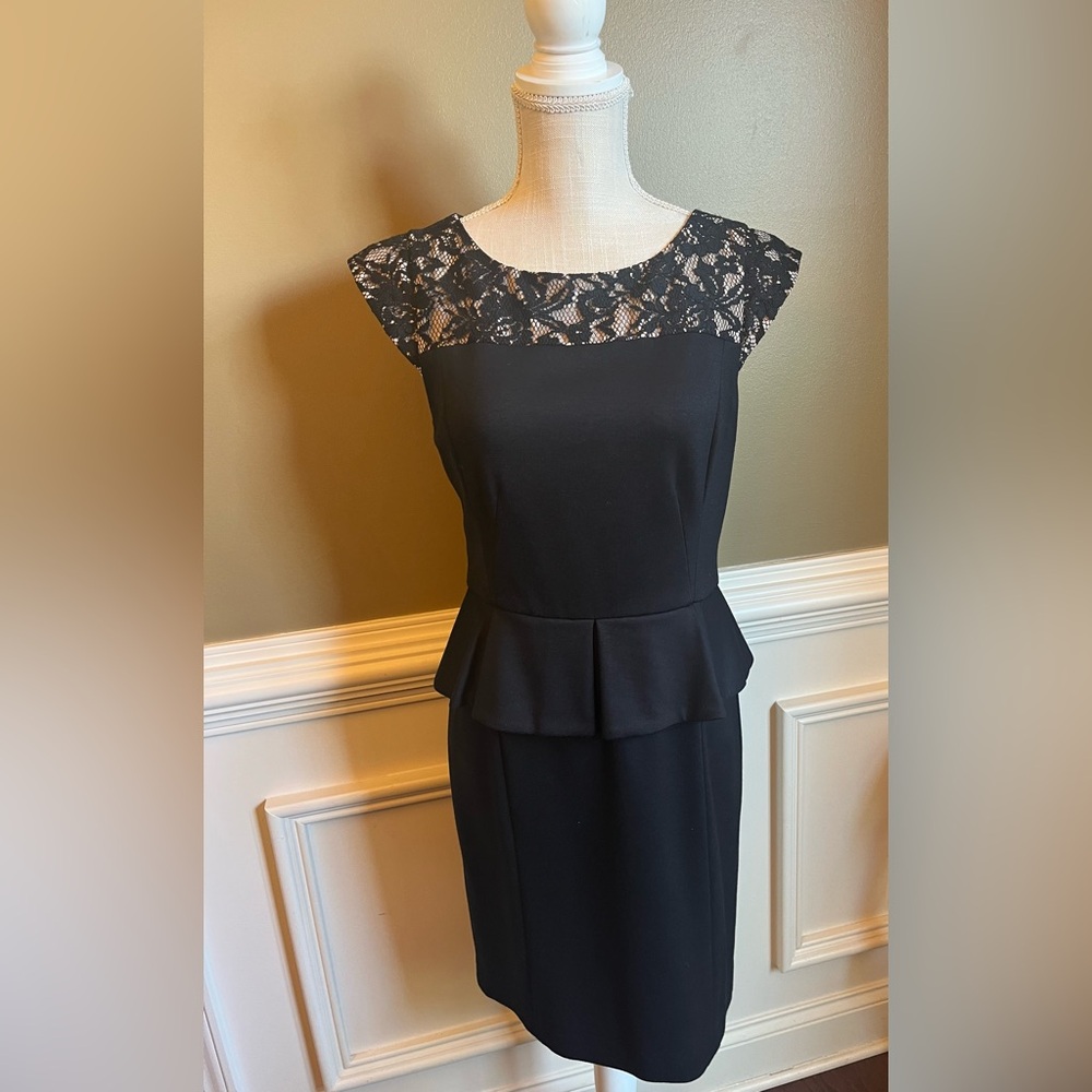 Elegant Black Lace Peplum Dress Sz 8